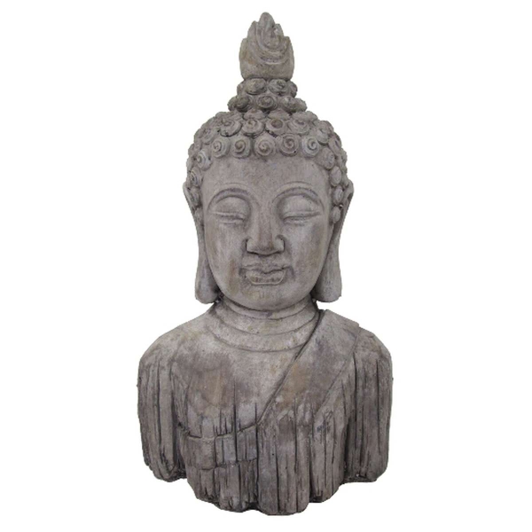 GASPER Buddha-Kopf Grau in Holzoptik 37 cm - Zement