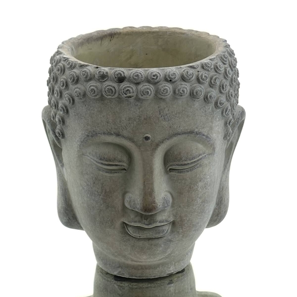 GASPER Zement Buddha Kopf Pflanzgefäß Grau gewaschen 17 cm x 15 xm x 14 cm