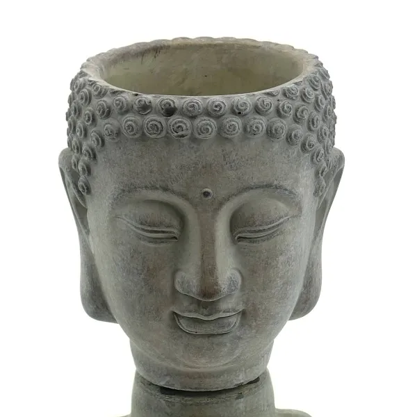 GASPER Zement Buddha Kopf Pflanzgefäß Grau gewaschen 17 cm x 15 xm x 14 cm