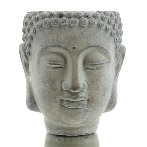 GASPER Zement Buddha Kopf Pflanzgefäß Grau gewaschen 17 cm x 15 xm x 14 cm