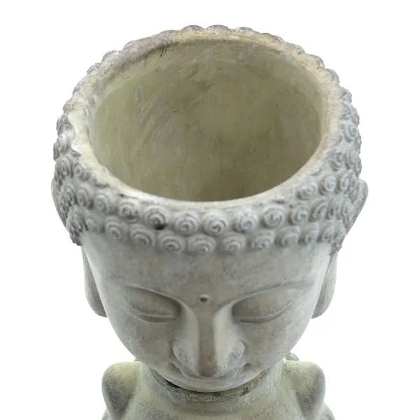 GASPER Zement Buddha Kopf Pflanzgefäß Grau gewaschen 17 cm x 15 xm x 14 cm