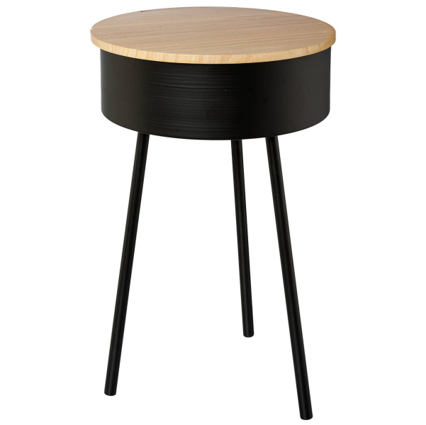 GASPER Creativ home Metall Beistelltisch mit Holzcover Ø 32 cm x 50 cm schwarz