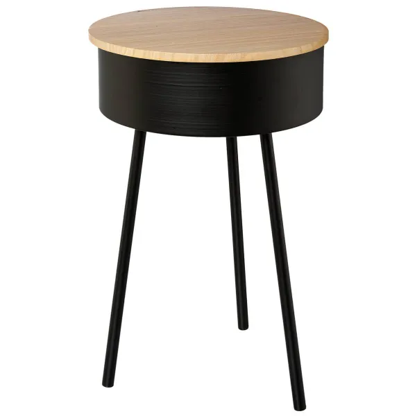 GASPER Creativ home Metall Beistelltisch mit Holzcover Ø 32 cm x 50 cm schwarz