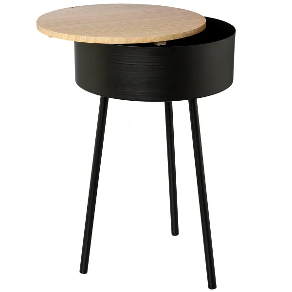 GASPER Creativ home Metall Beistelltisch mit Holzcover Ø 32 cm x 50 cm schwarz