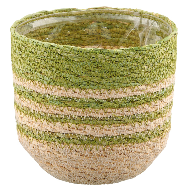 GASPER CREATIV home Übertopf Grün & Natur mit Folienauskleidung Ø 12 cm - Seegras
