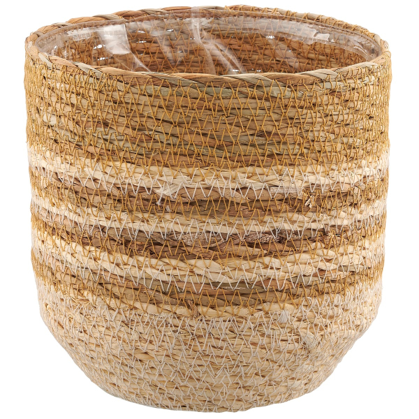 GASPER CREATIV home Übertopf Braun & Natur mit Folienauskleidung Ø 14,5 cm - Seegras