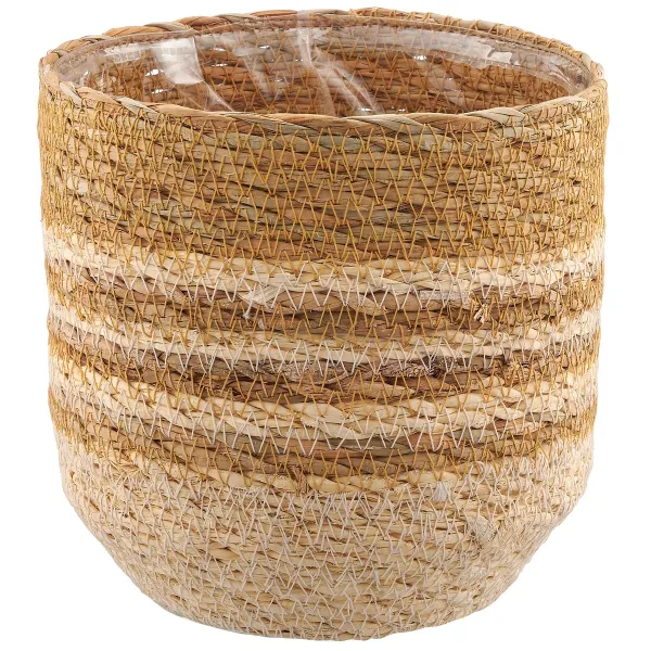 GASPER CREATIV home Übertopf Braun & Natur mit Folienauskleidung Ø 14,5 cm - Seegras