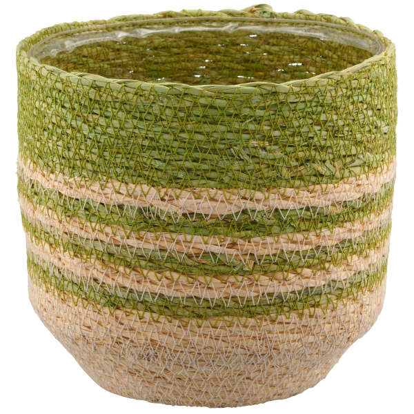 GASPER CREATIV home Übertopf Grün & Natur mit Folienauskleidung Ø 14,5 cm - Seegras