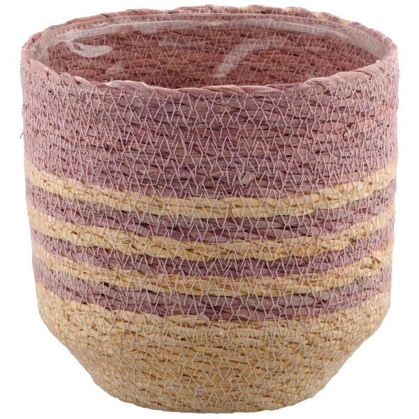 GASPER CREATIV home Übertopf Rosa & Natur mit Folienauskleidung Ø 14,5 cm - Seegras