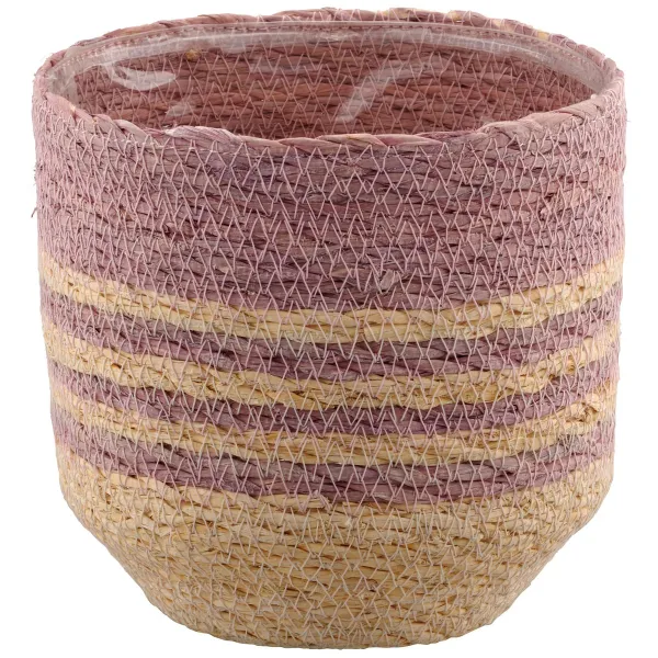 GASPER CREATIV home Übertopf Rosa & Natur mit Folienauskleidung Ø 14,5 cm - Seegras