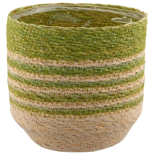 GASPER CREATIV home Übertopf Grün & Natur mit Folienauskleidung Ø 16 cm - Seegras