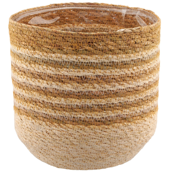 GASPER CREATIV home Übertopf Braun & Natur mit Folienauskleidung Ø 18 cm - Seegras