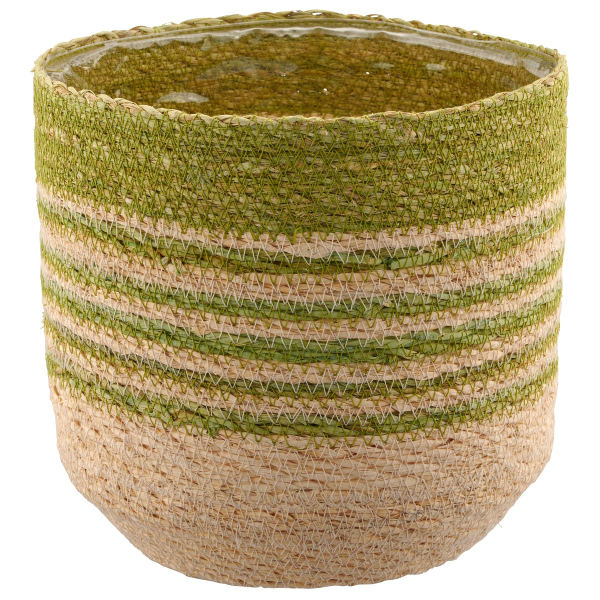 GASPER CREATIV home Übertopf Grün & Natur mit Folienauskleidung Ø 19,5 cm - Seegras
