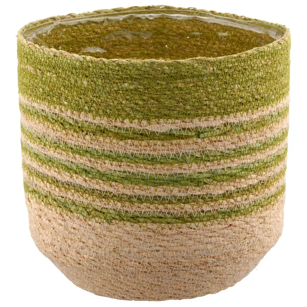 GASPER CREATIV home Übertopf Grün & Natur mit Folienauskleidung Ø 19,5 cm - Seegras
