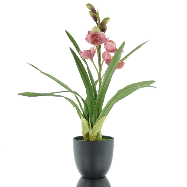 GASPER Cymbidien Orchidee Rosa im schwarzen Topf Ø 11,5 cm Höhe 46 cm - Kunstpflanzen