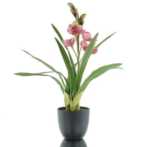 GASPER Cymbidien Orchidee Rosa im schwarzen Topf Ø 11,5 cm Höhe 46 cm - Kunstpflanzen