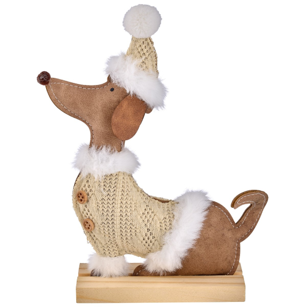 Gasper Dekofigur Dackel mit Strickpulli & Mütze auf Holzfuß 17 cm x 5 cm x 21 cm