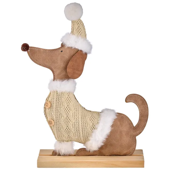 Gasper Dekofigur Dackel mit Strickpulli & Mütze auf Holzfuß 23 cm x 6 cm x 28 cm