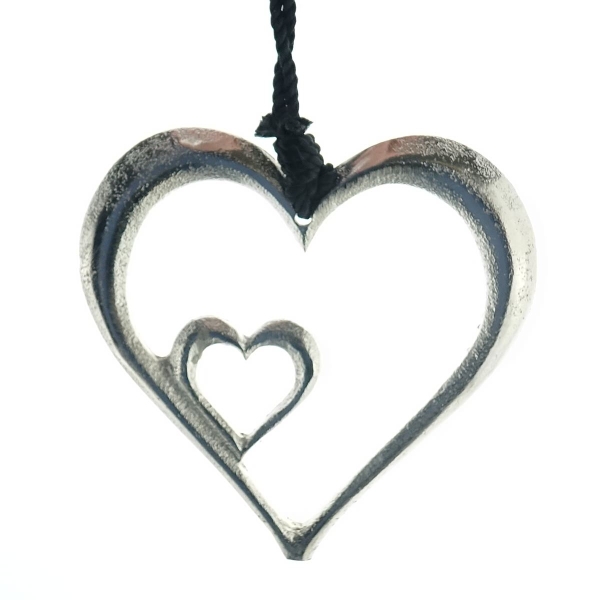 GASPER Doppel-Herz Anhänger Silberfarben Groß & Klein 11,5 cm - Aluminium