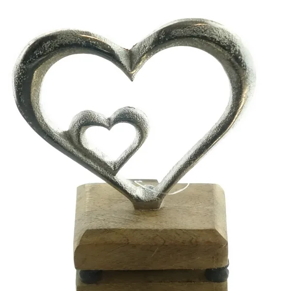 GASPER Doppel-Herz Silberfarben Groß & Klein auf Sockel 13 cm - Aluminium & Holz GASPER Doppel-Herz Silberfarben Groß & Klein auf Sockel 13 cm - Aluminium & Holz