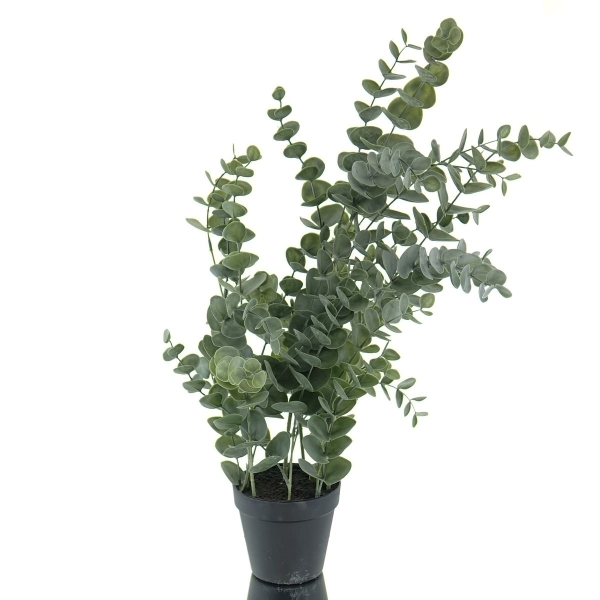 GASPER Eucalyptus Grau-Grün im schwarzen Kunststofftopf 67 cm - Kunstpflanzen