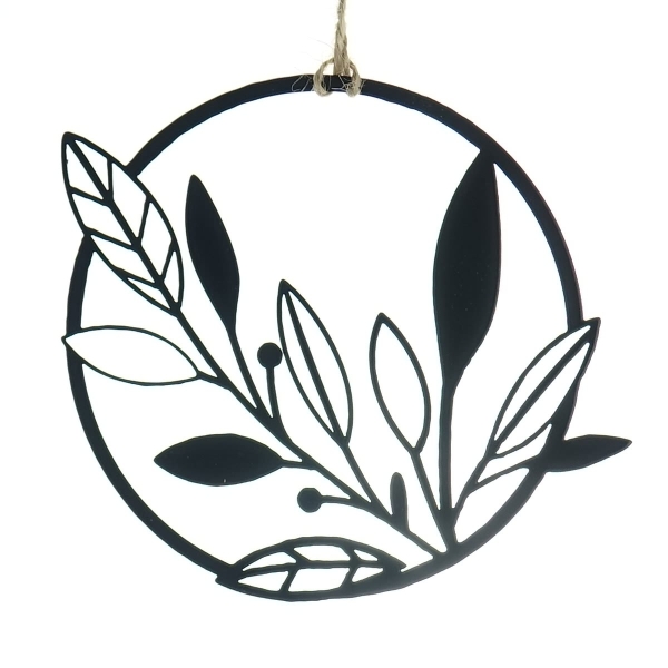 GASPER Fensterdeko Ring mit Blumenmotiv Schwarz Ø 12 cm - Metall