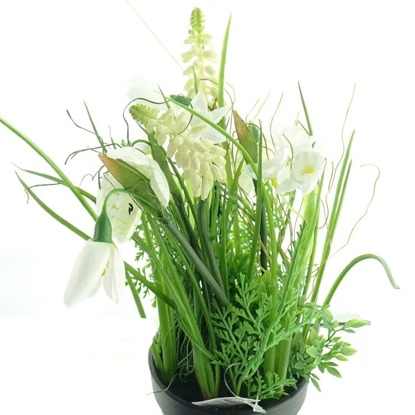 GASPER Frühlingsmix Weiß im schwarzem Topf 28 cm - Kunstblumen