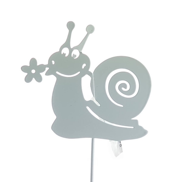 GASPER Gartenstecker Schnecke Weiß 8,5 x 32 cm - Metall