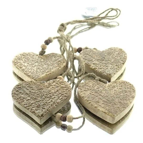 GASPER Girlande mit 4 Herzen 8 x 8 cm Natur & Goldfarben 60 cm Länge - Holz