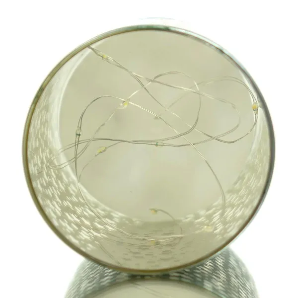 GASPER Glas Windlicht mit LED Zylinder STARS dunkelgrün Ø 8 cm Höhe 12 cm