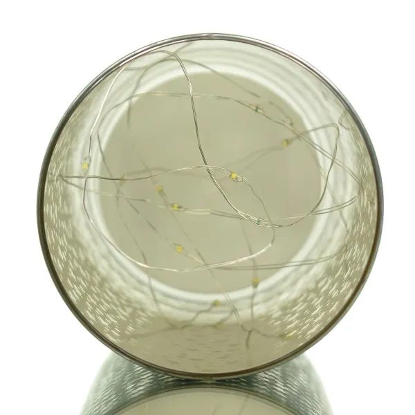 GASPER Glas Windlicht mit LED Zylinder STARS dunkelgrün Ø 9 cm Höhe 16 cm