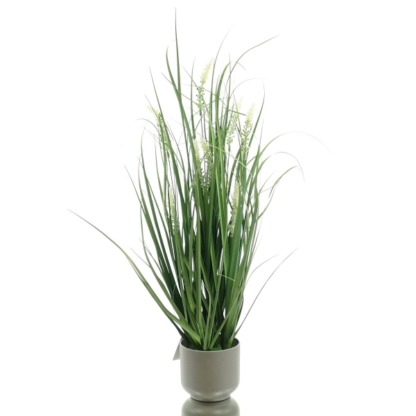 GASPER Gras mit weißen Blütenähren im grauen Melamintopf 62 cm - Kunstpflanzen