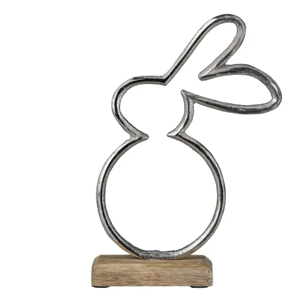 GASPER Hase Aluminium auf Holzfuß silber
