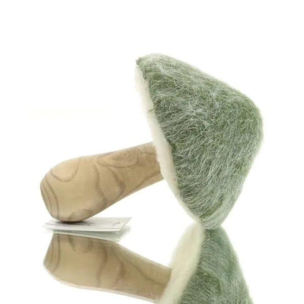 GASPER Herbst- und Weihnachtsdeko Pilz Grün & Natur Ø 11 cm - Holz & Filz