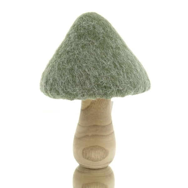 GASPER Herbst- und Weihnachtsdeko Pilz Grün & Natur Ø 17 cm - Holz & Filz 