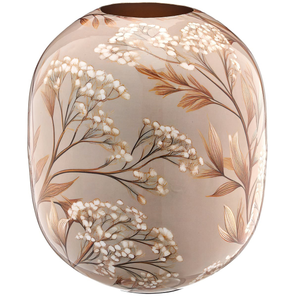 GASPER Lepuro INSTYLE Vase Beige mit japanischem Dekor Ø 18 cm x 24 cm - Metall