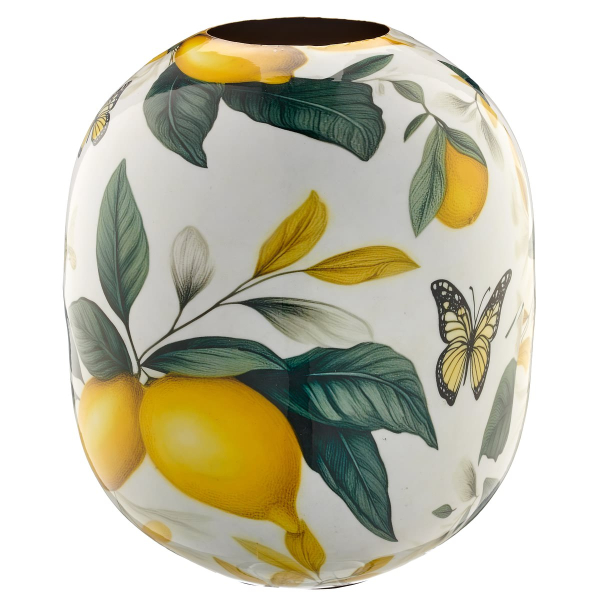 GASPER Lepuro Metallgefäß INSTYLE bauchig Blattdekor Zitrone Ø 27 cm x 32 cm gelb