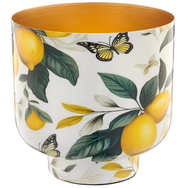 GASPER Lepuro Metallgefäß INSTYLE Blattdekor Zitrone Ø 16 cm x 16 cm gelb