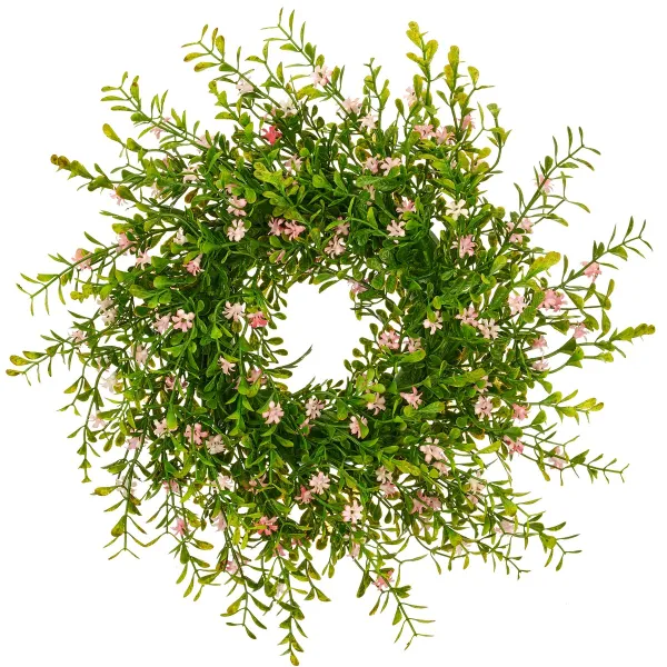 GASPER Lobelienkranz Rosa/Grün Ø 30 cm x 7 cm - Kunstblumen