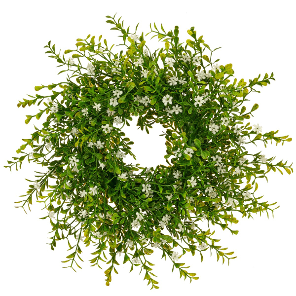 GASPER Lobelienkranz Weiß/Grün Ø 30 cm x 7 cm - Kunstblumen