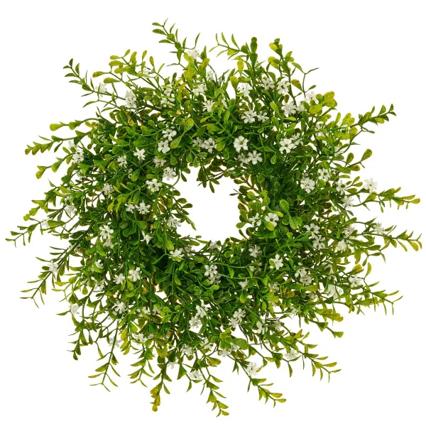 GASPER Lobelienkranz Weiß/Grün Ø 30 cm x 7 cm - Kunstblumen