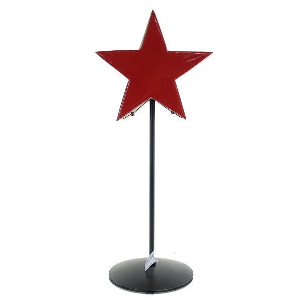 Weihnachtsdeko Massivo Stern Rot & Natur Ø 19 cm auf schwarzem Stab 50 cm - Mangoholz