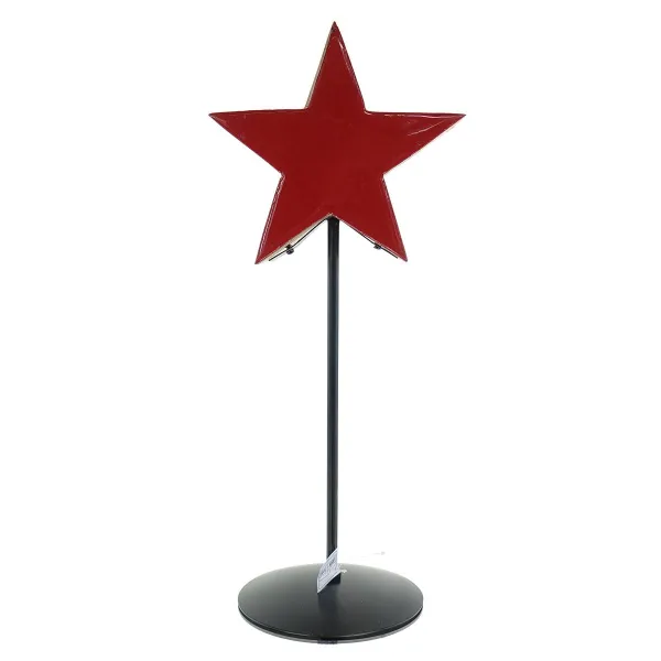 Weihnachtsdeko Massivo Stern Rot & Natur Ø 19 cm auf schwarzem Stab 50 cm - Mangoholz