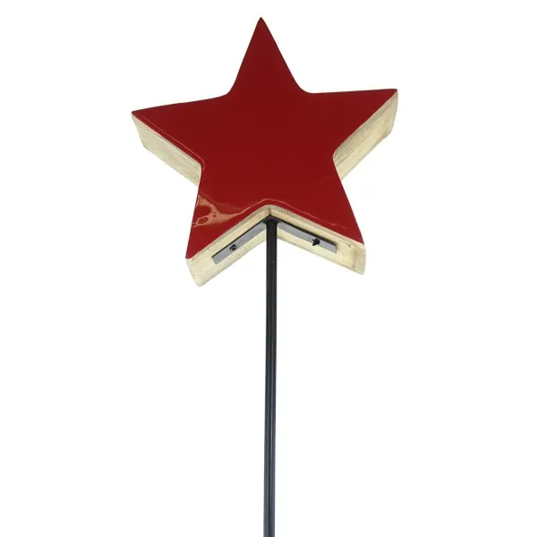 Weihnachtsdeko Massivo Stern Rot & Natur Ø 24 cm auf schwarzem Stab 80 cm - Mangoholz