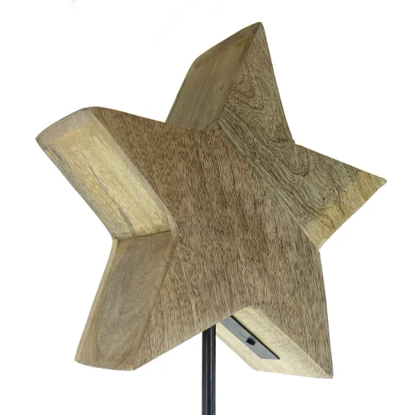 Weihnachtsdeko Massivo Stern Rot & Natur Ø 24 cm auf schwarzem Stab 80 cm - Mangoholz