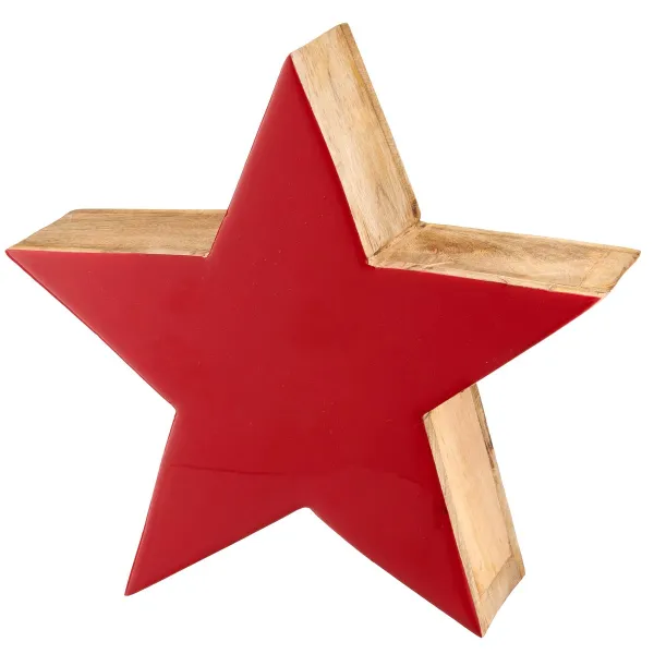 Weihnachtsdeko Massivo Stern Rot & Natur Ø 28 cm - Mangoholz