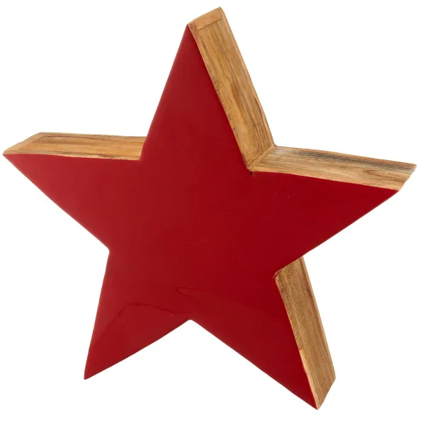 Weihnachtsdeko Massivo Stern Rot & Natur Ø 37 cm - Mangoholz