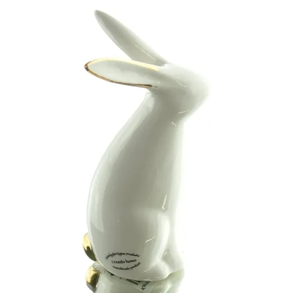 GASPER Oster-Deko Hase Weiß & goldfarben schmale Ohren 14 cm - Keramik