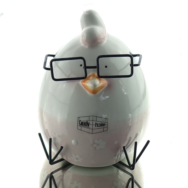 GASPER Oster-Deko Huhn HENRIETTE Weiß & Rosa mit Brille 12,5 cm - Keramik