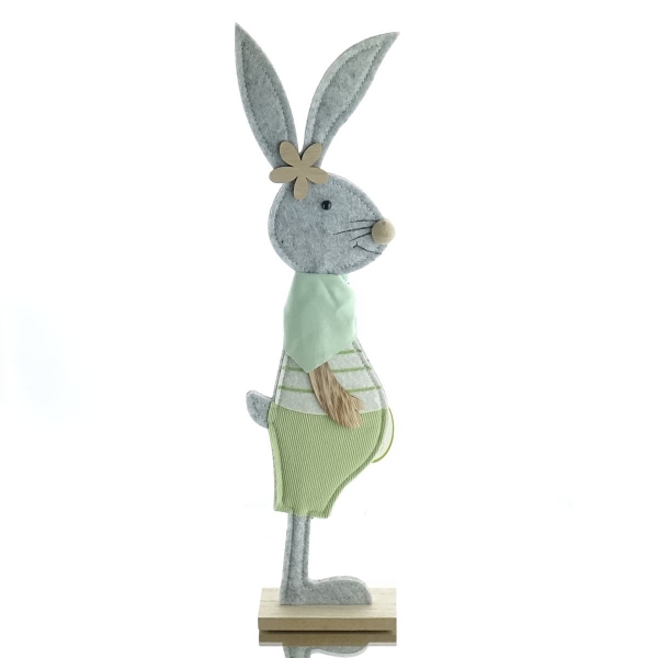 GASPER Oster-Hase Grün & Grau auf Holzbasis 38 cm - Filz